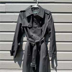 Ralph Lauren Black Trench Coat with Epaulettes